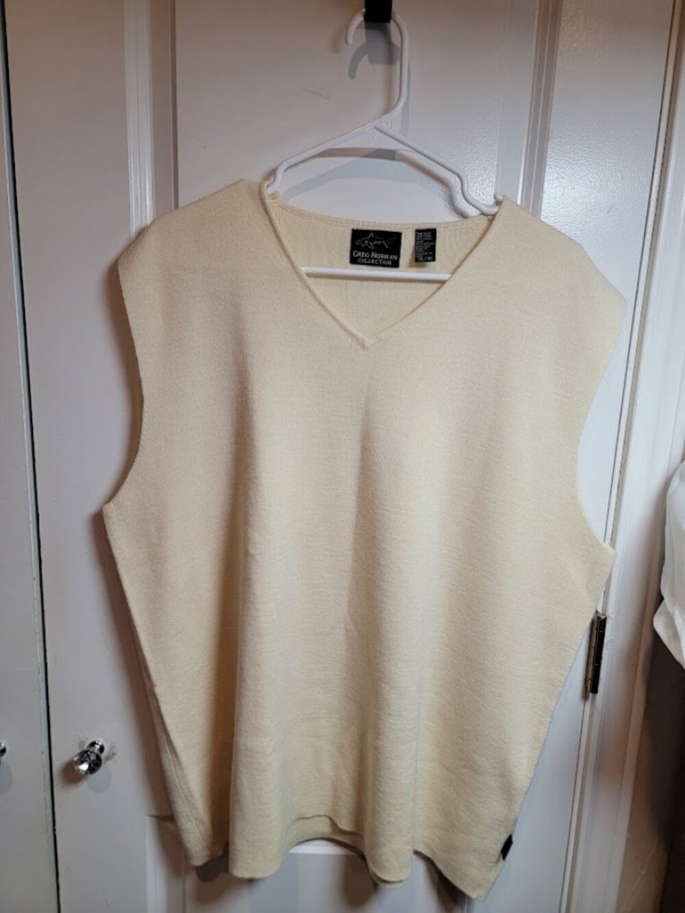 Vintage 90s Greg Norman Collection Men's XL Ivory Wool Blend Sweater Vest Golf P